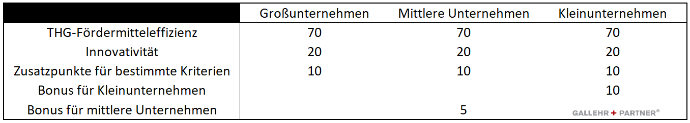 Tabelle mögliche Punktzahl Skizzenbewertung Bundesförderung Industrie und Klimaschutz